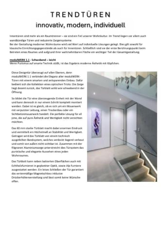 Titelseite: Trendtüren – Das Magazin